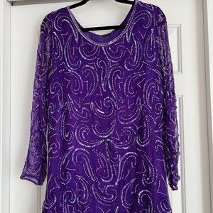 Greg Adams Purple Sequin Silk Tunic Top - Size L - Vintage